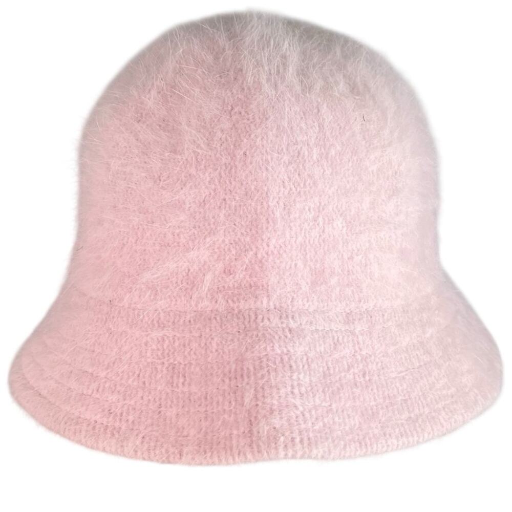 Pink Angora Rabbit Hair Fuzzy Fur Bucket Hat Feminine Spring Streetwear Preppy
